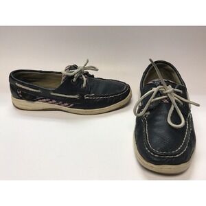Sperry Top Sider Bluefish Boat Shoes Womens 6.5 M Navy Blue Plaid 2 Eye 9174632
